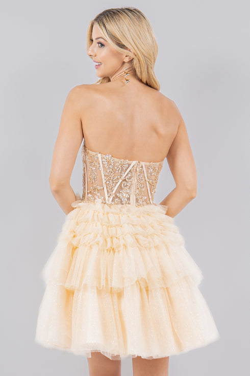 Sweetheart Corset Top Detailed Multi Layered Skirt Cocktail Dress for Women 4/XS-16/3X